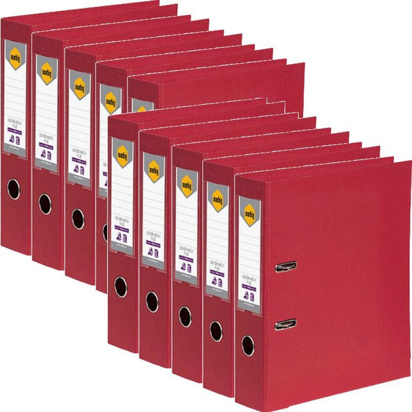 Marbig Lever Arch File Folder Foolscap 75mm Deep Red 10 Pack 6502603 (10 Pack) - SuperOffice