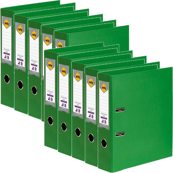 Marbig Lever Arch File Folder Foolscap 75mm Green 10 Pack 6502604 (10 Pack) - SuperOffice