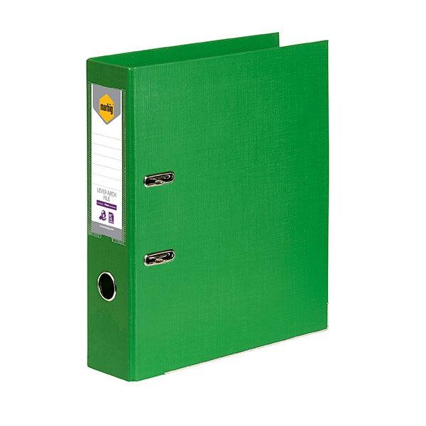 Marbig Lever Arch File Folder Foolscap 75mm Green 10 Pack 6502604 (10 Pack) - SuperOffice