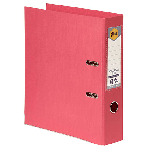 Marbig Linen Lever Arch File Folder PE A4 75mm Coral Red Box 10 6601029 (Box 10) - SuperOffice