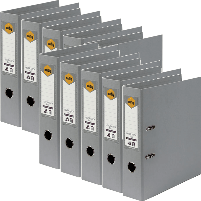 Marbig Linen Lever Arch File Folder PE A4 75mm Grey Box 10 6601011 (Box 10) - SuperOffice