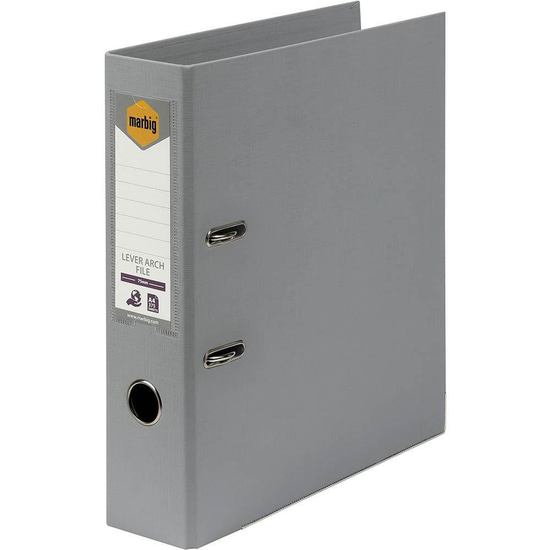 Marbig Linen Lever Arch File Folder PE A4 75mm Grey Box 10 6601011 (Box 10) - SuperOffice
