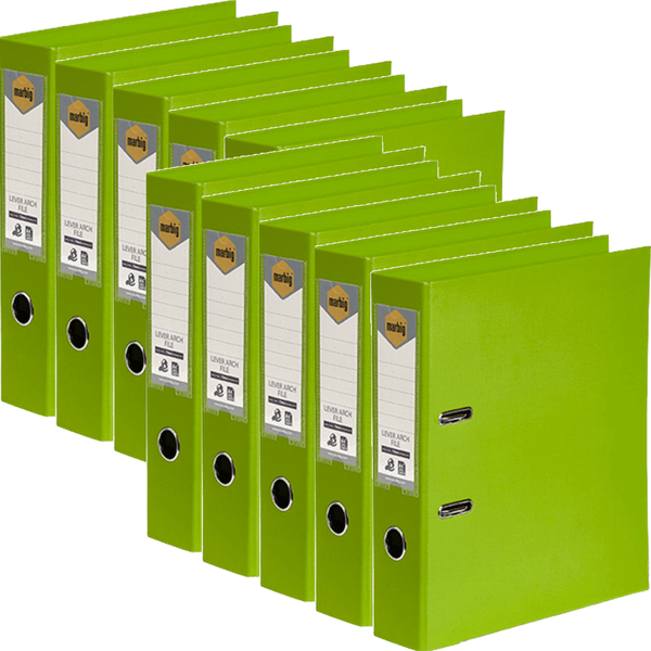 Marbig Linen Lever Arch File Folder PE A4 75mm Lime Green Box 10 6601032 (Box 10) - SuperOffice