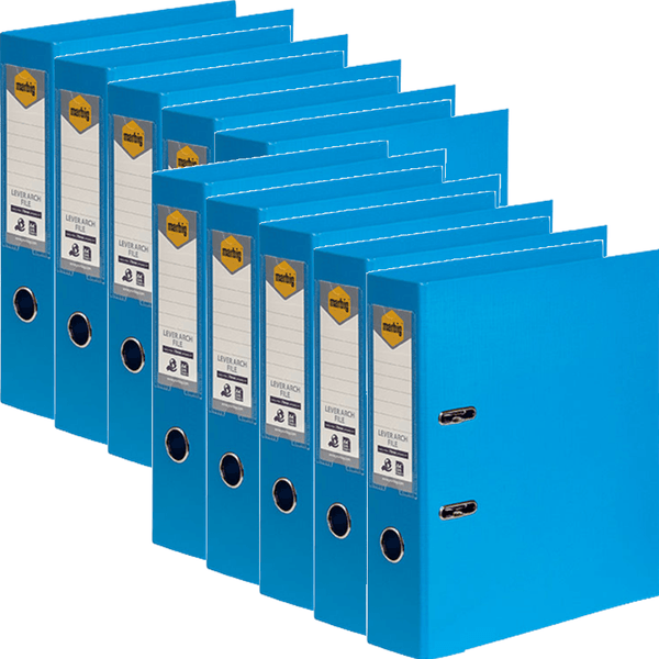Marbig Linen Lever Arch File Folder PE A4 75mm Sky Blue Box 10 6601017 - SuperOffice