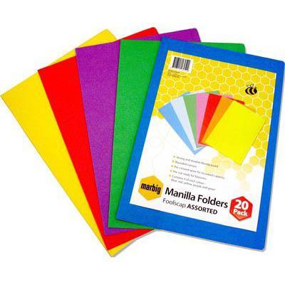 Marbig Manilla Folder Foolscap Assorted Pack 20 1108699 - SuperOffice