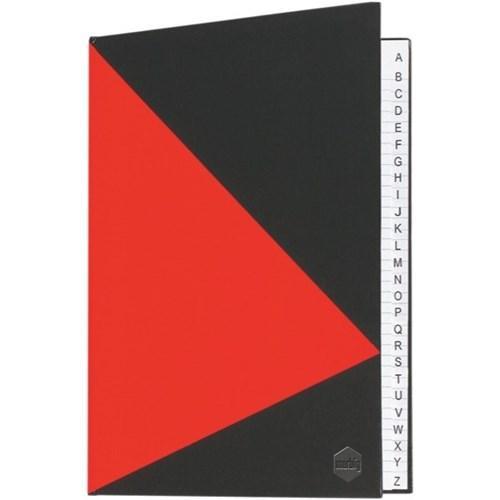 Marbig Notebook Feint Ruled A-Z Index Hard Cover Casebound A4 100 Leaf Black/Red 18961 - SuperOffice
