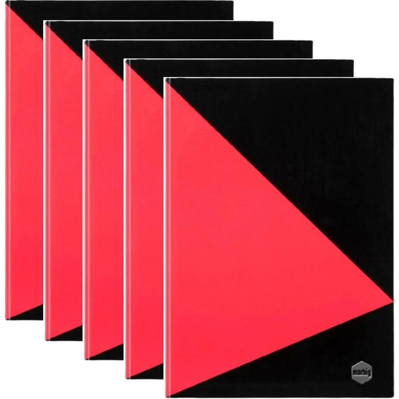 Marbig Notebook Feint Ruled Hard Cover Casebound A5 100 Leaf Black/Red 5 Pack 18962 (5 Pack) - SuperOffice