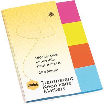 Marbig Notes Transparent Neon Page Markers 160 Sheet 20 X 50Mm Assorted 1811405 - SuperOffice