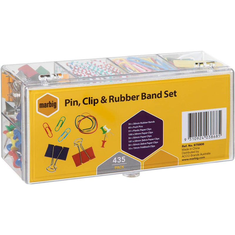 Marbig Pin Clip And Rubber Band Set Pack 435 975806 - SuperOffice