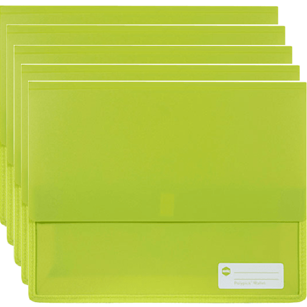 Marbig Polypick Document Wallet Heavy Duty A4 Green Lime Pack 5 2011504 (5 Pack) - SuperOffice