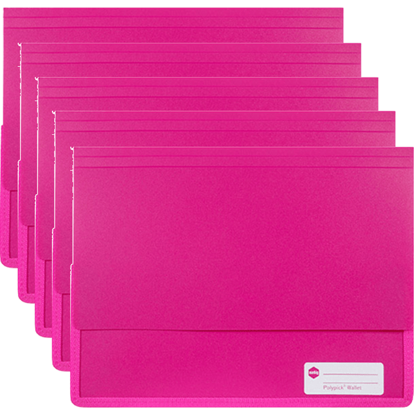Marbig Polypick Document Wallet Heavy Duty A4 Pink Pack 5 2011509 (5 Pack) - SuperOffice