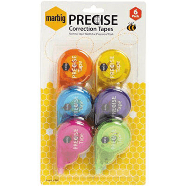 Marbig Precise Correction Tape White Out 4mmx8m Pack 6 975198 - SuperOffice
