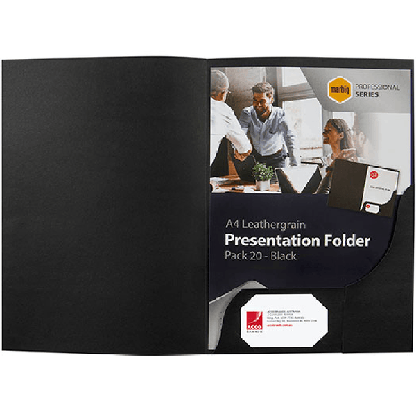 Marbig Presentation Folders Leathergrain Black Pack 100 1102102 (5 Pack of 20) - SuperOffice