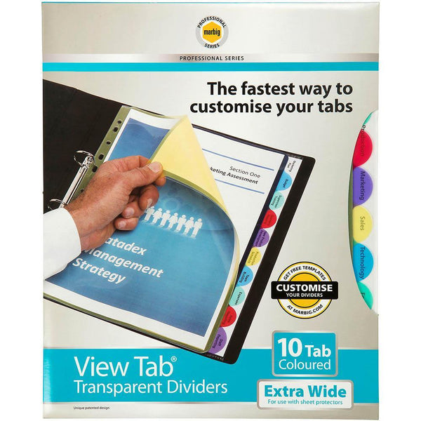 Marbig Professional Series Extra Wide View-Tab Divider Pp 10-Tab A4 Assorted 37840 - SuperOffice