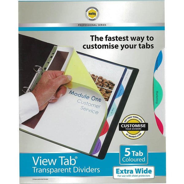 Marbig Professional Series Extra Wide View-Tab Divider Pp 5-Tab A4 Assorted 37845 - SuperOffice
