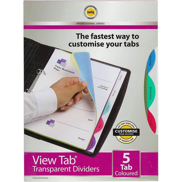 Marbig Professional Series View-Tab Divider Pp 5-Tab A4 Assorted 37835 - SuperOffice