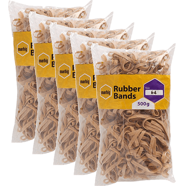 Marbig Rubber Bands Size No.64 500G Bag Pack 5 BULK 94564500B (5 Pack) - SuperOffice