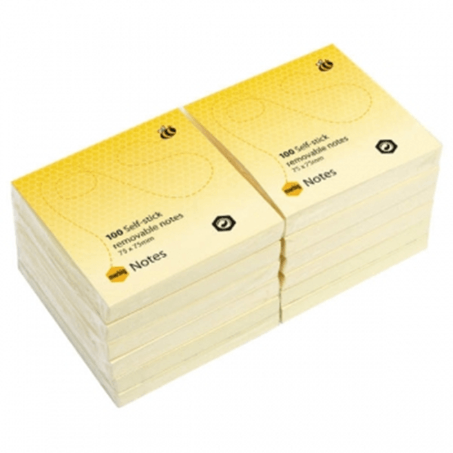 Marbig Stick Sticky Notes 100 Sheet 75x75mm Yellow Pack 12 1810305 - SuperOffice
