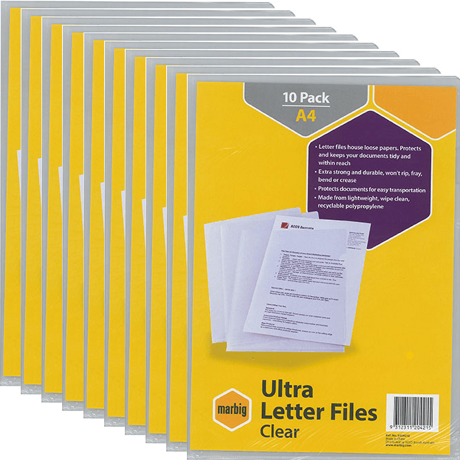 Marbig Ultra Letter Files Heavy Duty A4 Clear Pack 100 | SuperOffice