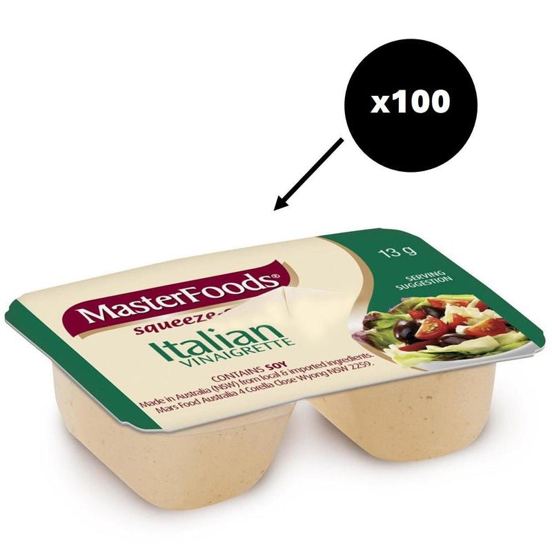 Masterfoods Italian Vinaigrette Dressing Sauce Squeezy Individual Portions 13g 100 Carton Squeeze Bulk Box 181713(Vinaigrette) - SuperOffice