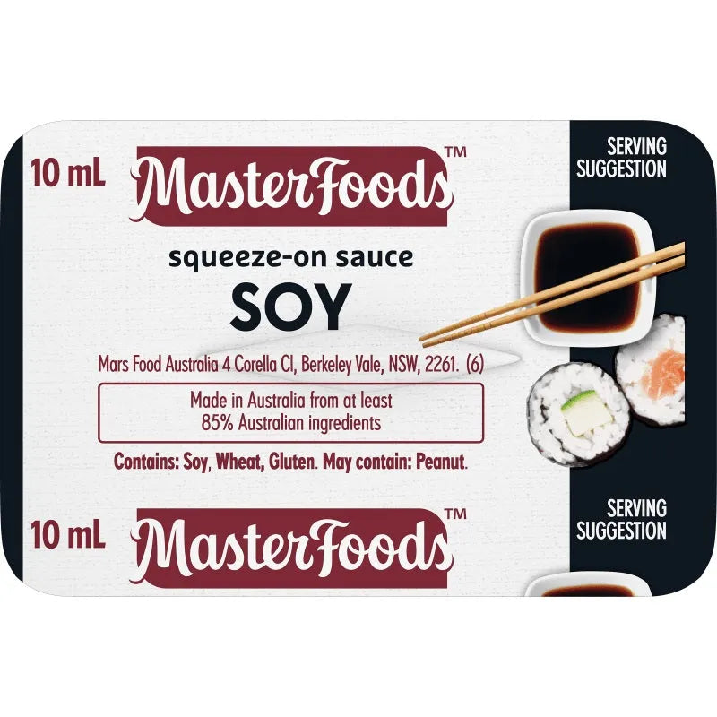 Masterfoods Soy Sauce Squeeze-On Individual Portions Squeezy 13g 100 Pack Carton Bulk Box 7863 - SuperOffice