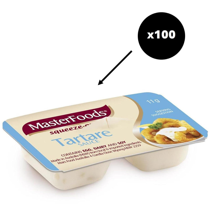 Masterfoods Tartare Sauce Squeezy Individual Portions 11g 100 Carton Squeeze Bulk Box 157222(Tartare) - SuperOffice