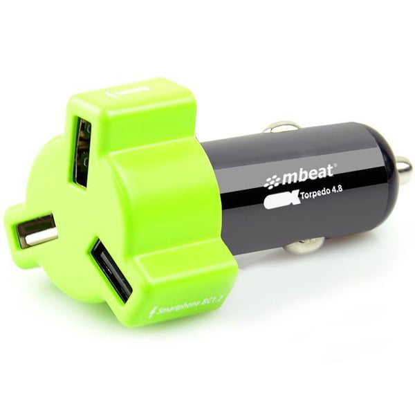 Mbeat Triple Usb Port 4.8A/24W Rapid Car Charger Green CHGR-348-GRE - SuperOffice
