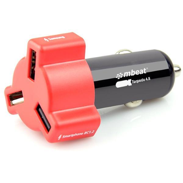Mbeat Triple Usb Port 4.8A/24W Rapid Car Charger Red CHGR-348-RED - SuperOffice