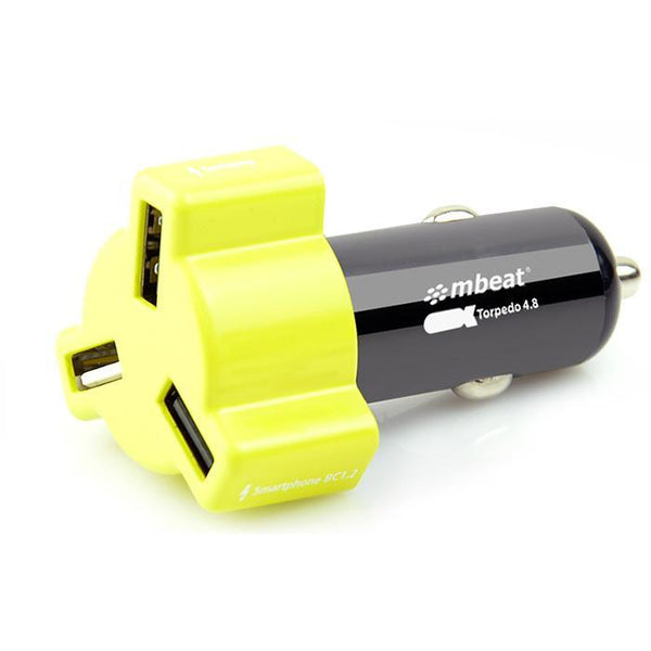Mbeat Triple Usb Port 4.8A/24W Rapid Car Charger Yellow CHGR-348-YEL - SuperOffice