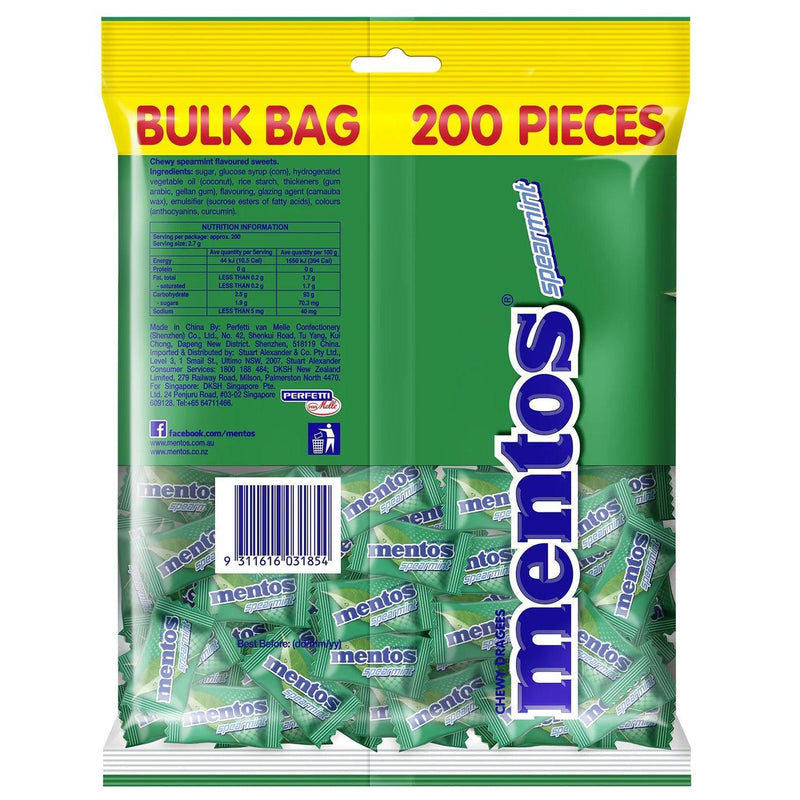 Mentos Spearmint Mint Pack 200 540g Individually Wrapped Green Bulk 34349 - SuperOffice