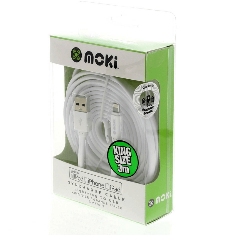Moki Lightning Cable SynCharge Extra Long 90cm iPhone iPad USB MMUSBLCAB - SuperOffice