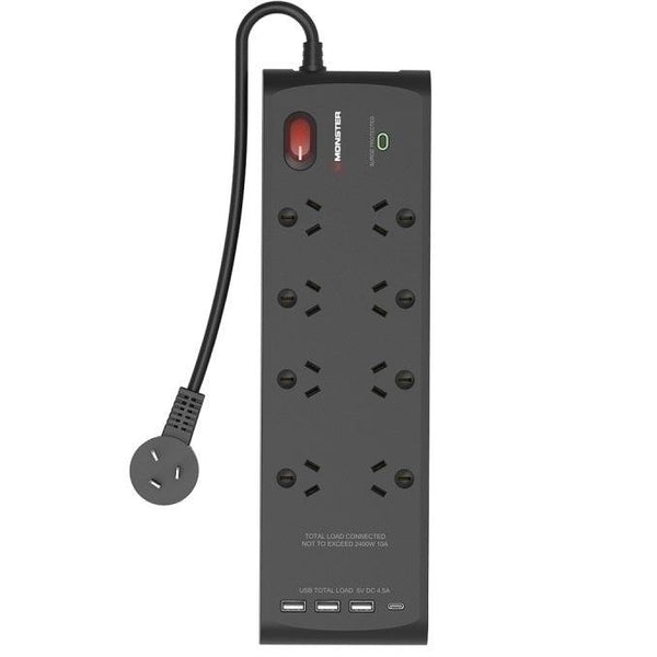 Monster 8 Socket Surge Protector Powerboard with USB-C & USB-A Ports MT-FPSP8700UB - SuperOffice