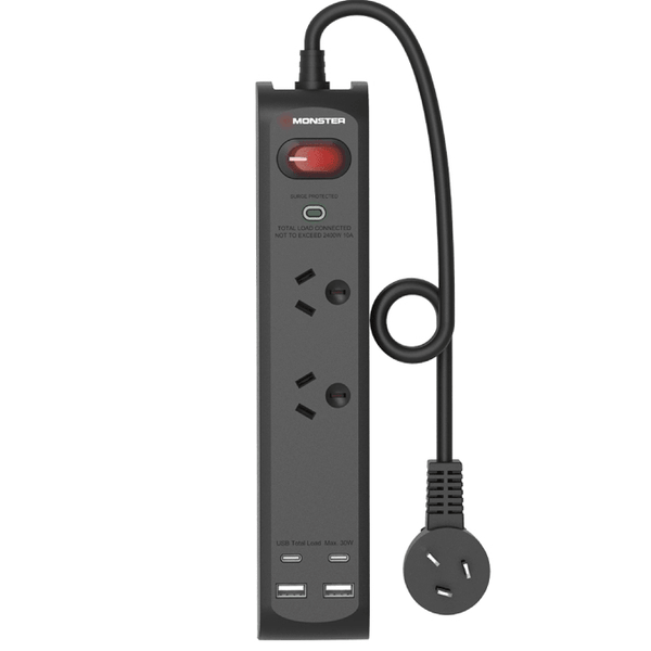 Monster Dual Socket Surge Protector Board with USB-C & USB-A Ports MT-FPU30WB - SuperOffice