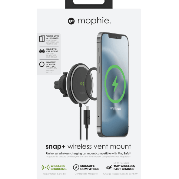 Mophie Snap+ MagSafe Compatible Car Vent Mount Wireless Fast Charging Pad Charger USB-C 15W 401307636 - SuperOffice
