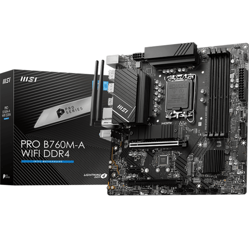 MSI PRO B760M-A WIFI DDR4 Mother Board DDR4 PCIe 5.0 M.2 2.5Gbps LAN USB 3.2 PRO B760M-A WIFI DDR4 - SuperOffice