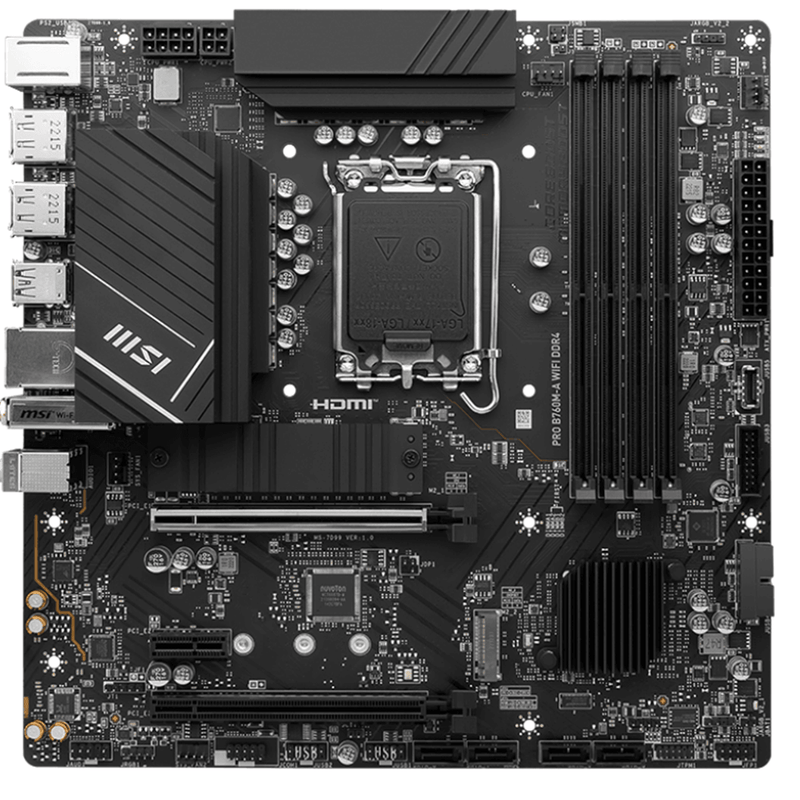 MSI PRO B760M-A WIFI DDR4 Mother Board DDR4 PCIe 5.0 M.2 2.5Gbps LAN USB 3.2 PRO B760M-A WIFI DDR4 - SuperOffice