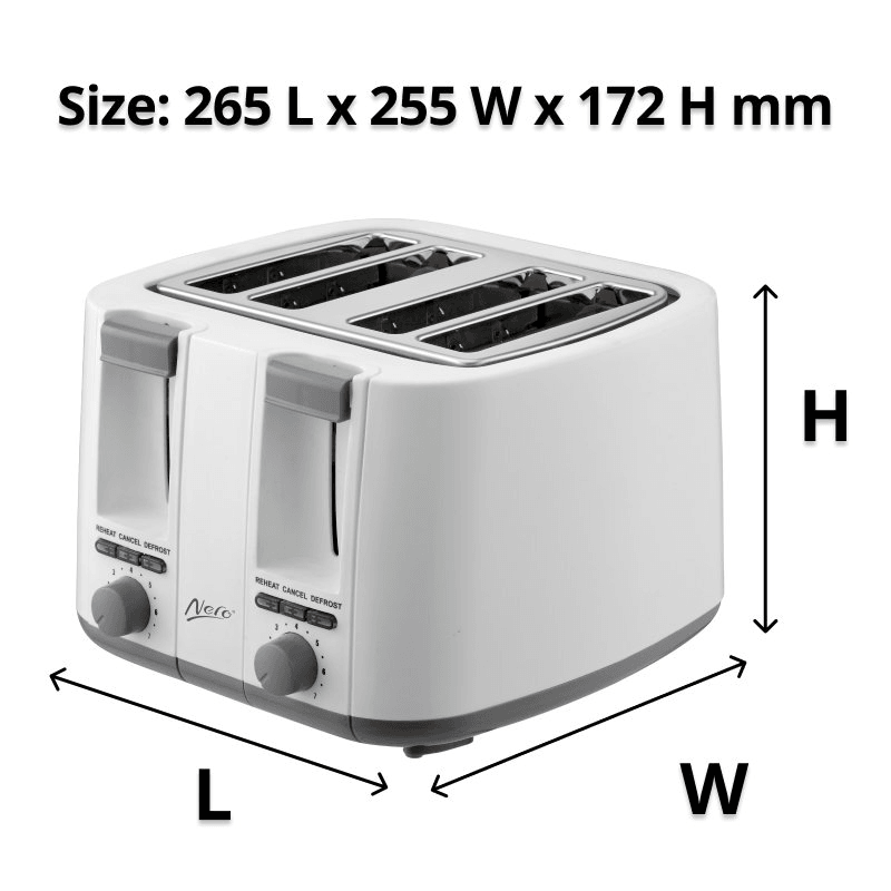 Nero Classic White Toaster 4 Slice Bread Sandwich 746052 - SuperOffice