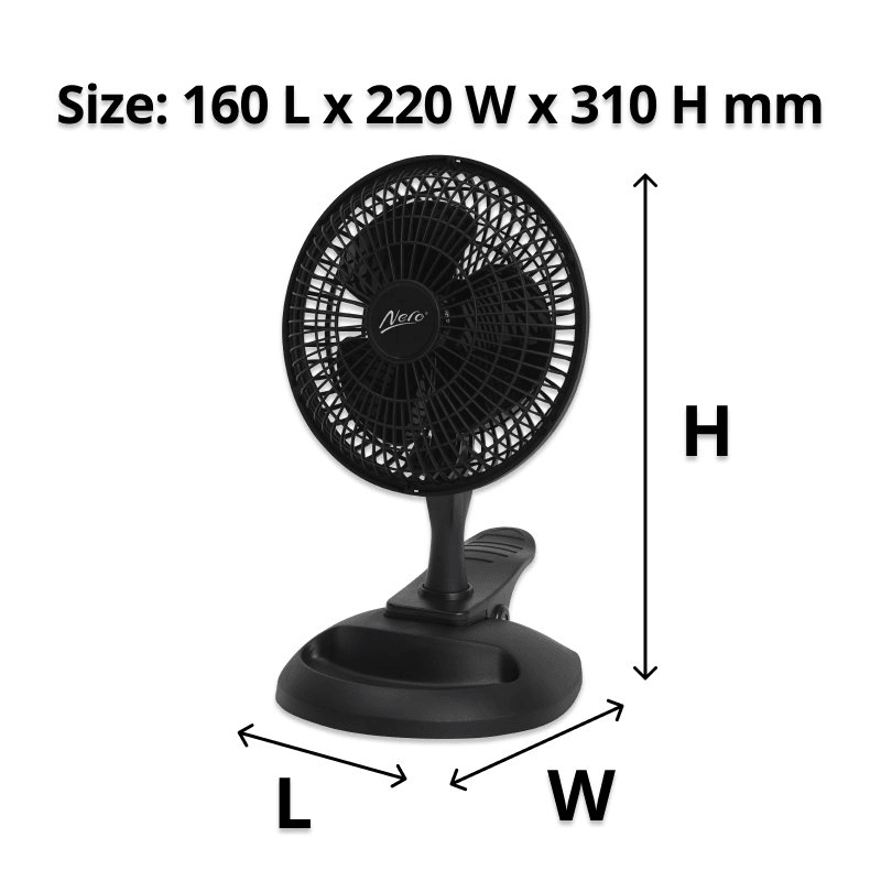 Nero Clip And Storage Desk Fan 150mm Black Office Home Table 74901601 - SuperOffice