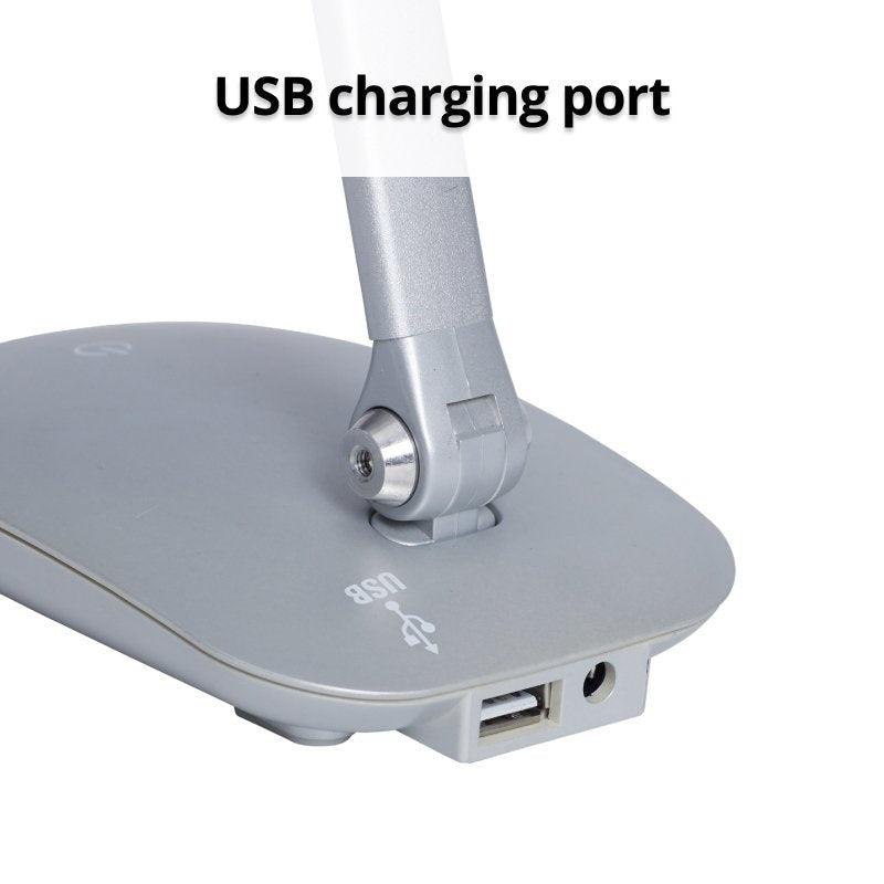 Nero Desk Lamp Light with USB Charing Port 3 Dimmer Levels Adjustable Head Silver 330004 - SuperOffice
