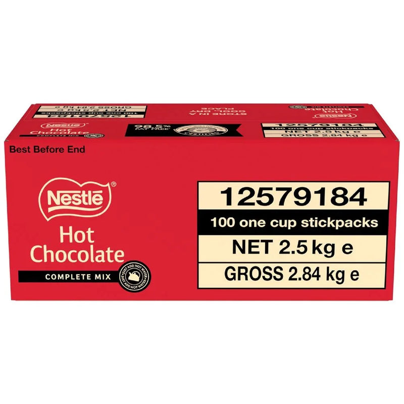 Nestle Complete Mix Hot Chocolate Individual Stick Sachets Portions 25g 100 Carton Bulk Box 12579184 - SuperOffice