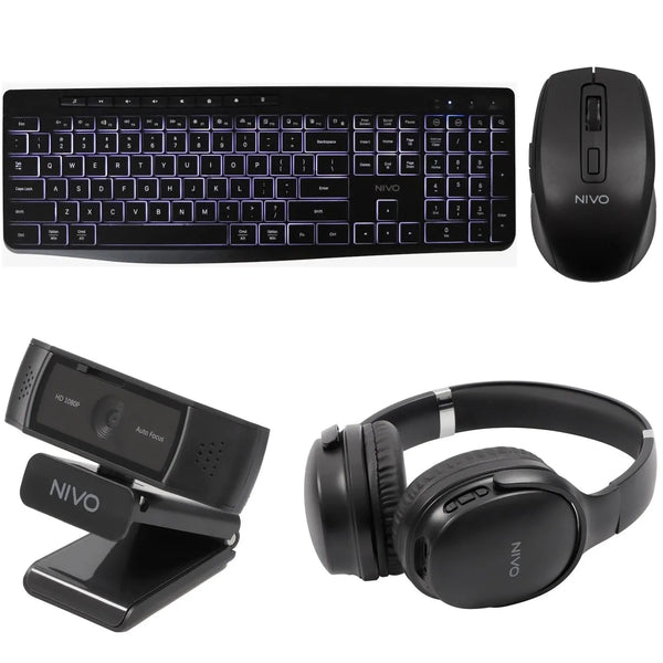 NIVO 4 In 1 Home Office Bundle Wireless Keyboard Mouse HD Webcam Headphones Combo Set NIVO05101 - SuperOffice