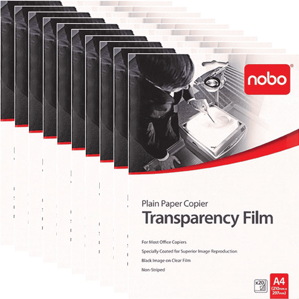 Nobo Plain Paper Copier OHP Transparency Film Overhead Projector 200 Pack Sheets PP100C (10 Pack of 20) - SuperOffice
