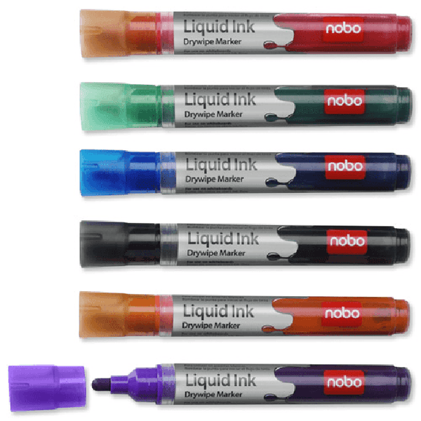 Nobo Whiteboard Liquid Ink Dryline Markers Assorted Pack 6 1901077 - SuperOffice