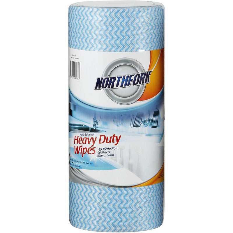 Northfork Heavy Duty Antibacterial Perforated Wipes 45m Roll Blue Pack 90 Sheets 631253641 (1 Roll) - SuperOffice