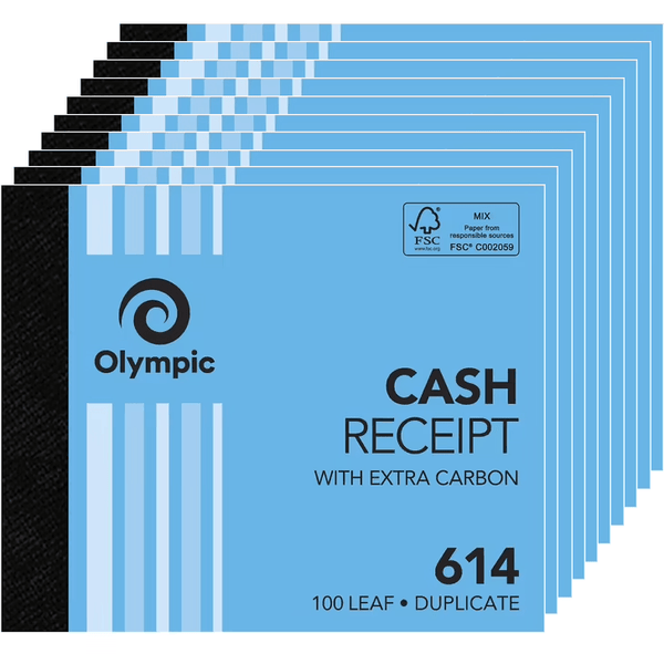 Olympic 614 Cash Receipt Book Carbon Duplicate 100 Leaf Pack 10 142813 (10 Pack) - 614 - SuperOffice