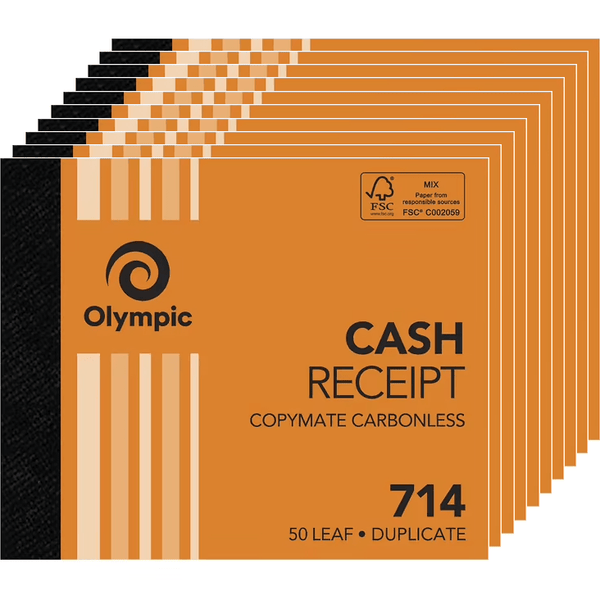 Olympic 714 Cash Receipt Book Carbonless Duplicate 50 Leaf Pack 10 142812 (10 Pack) - 714 - SuperOffice