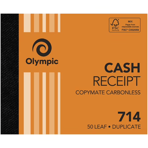 Olympic 714 Cash Receipt Book Carbonless Duplicate 50 Leaf Pack 10 142812 (10 Pack) - 714 - SuperOffice