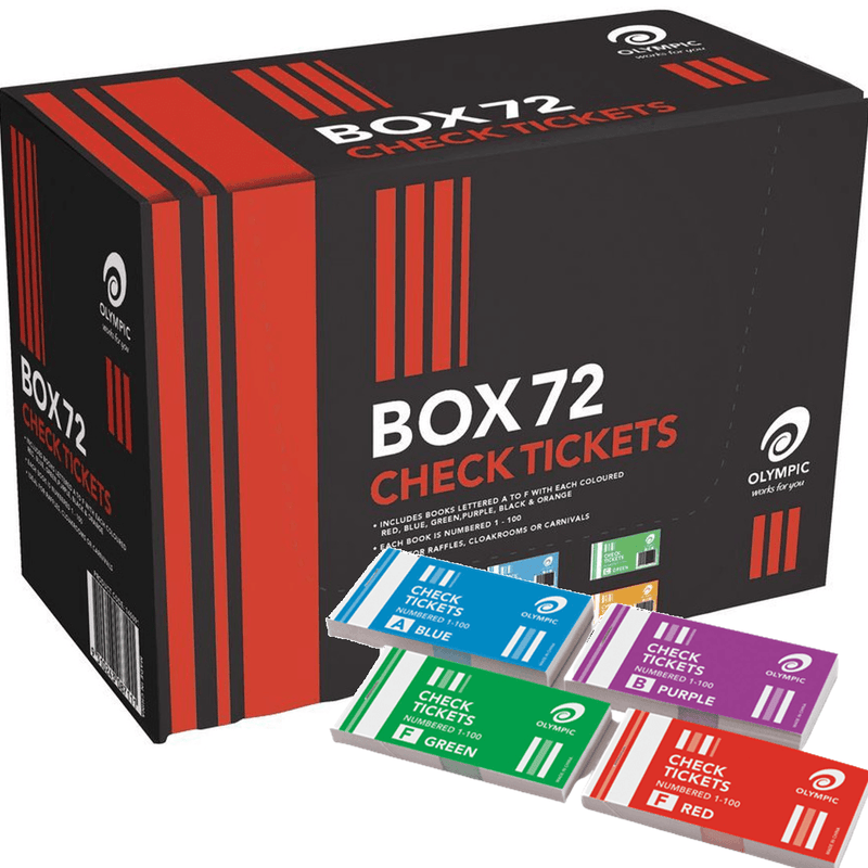 Olympic Check Ticket Books 72 Pack Pads 1-100 Numbered Raffles Events 140891 - SuperOffice