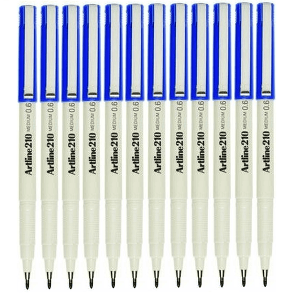 Pack 12 Artline 210 Fineliner Pen 0.6mm Blue Hangsell 121063 (Pack 12) - SuperOffice
