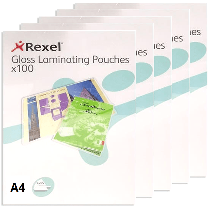 Pack 5 Rexel Laminating Pouch 75 Micron A4 Clear Pack 100 Pouches 41621 (5 Pack) - SuperOffice